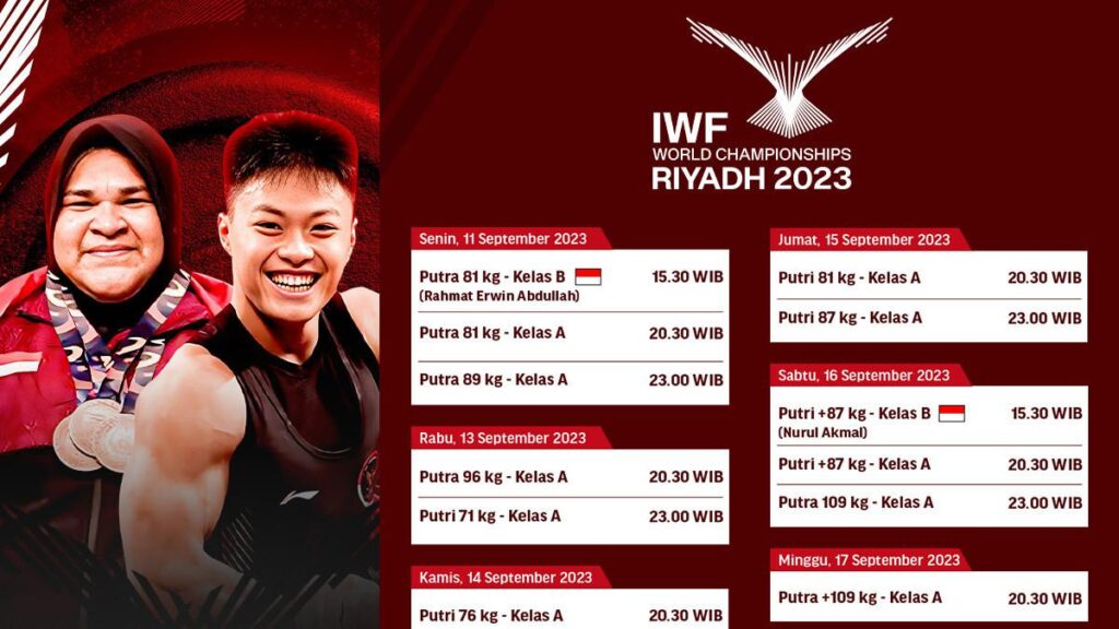 Jadwal dan Link Siaran Langsung IWF World Championship Riyadh 2023, 11-17 September di Vidio