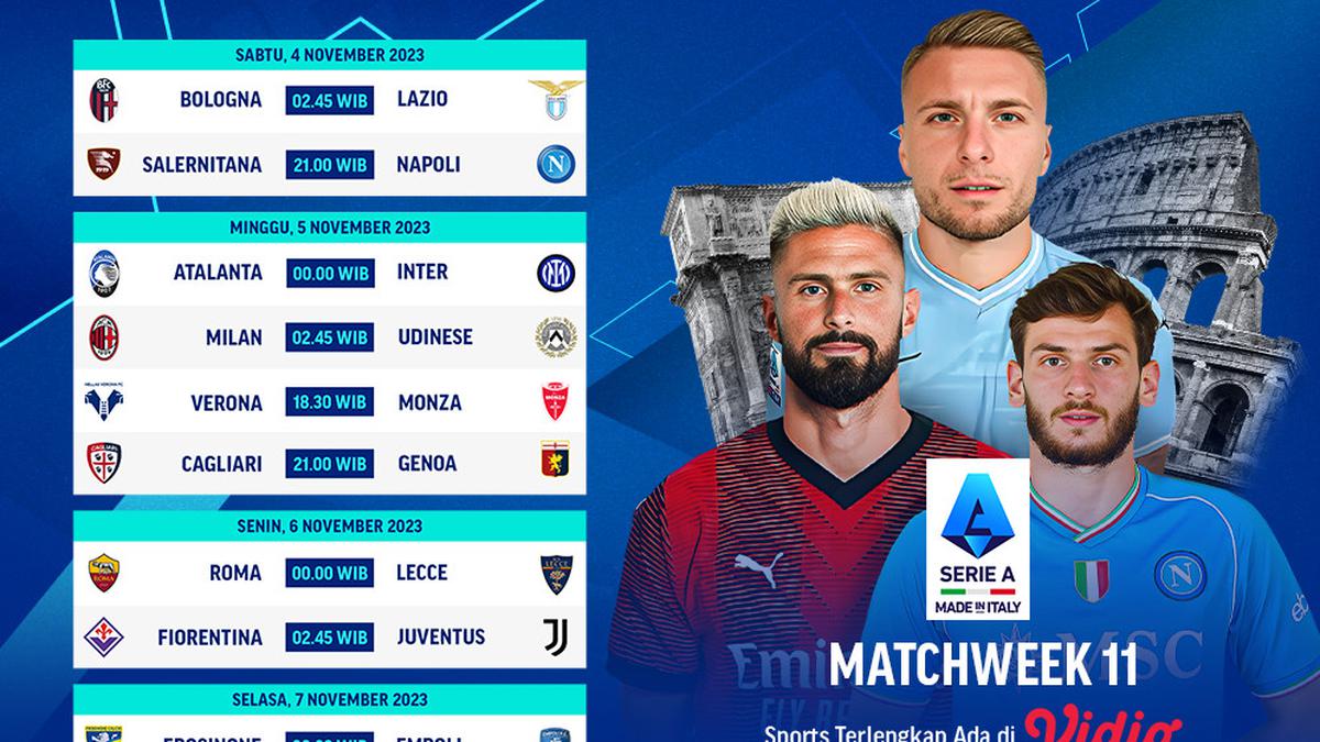 Jadwal dan Live Streaming Serie A Matchweek 11 di Vidio