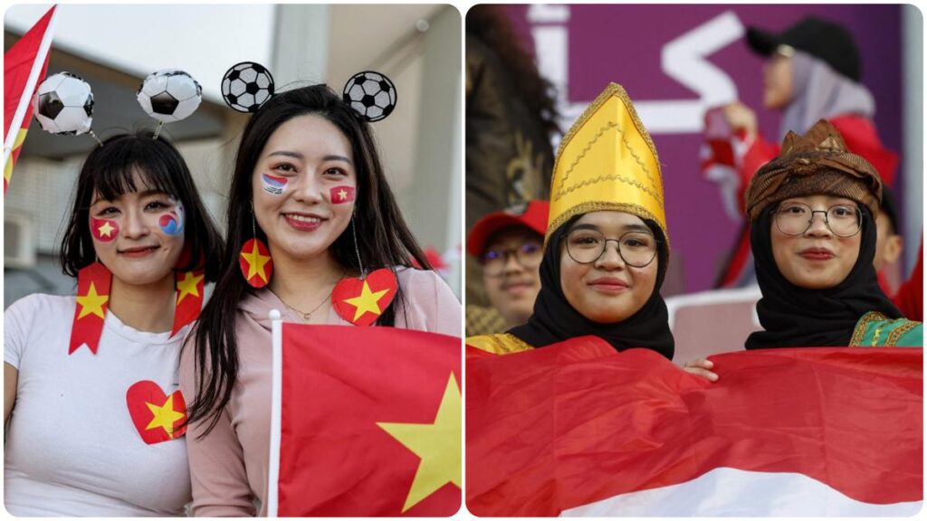 Gaya Suporter Timnas Indonesia dan Vietnam di Laga Piala Asia 2023