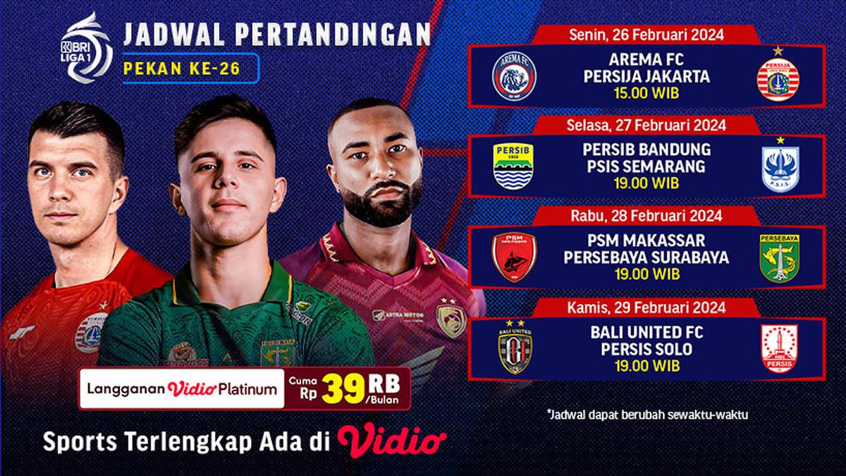 Jadwal BRI Liga 1 2023/24 Pekan-26: Persib Bandung vs PSIS di Vidio