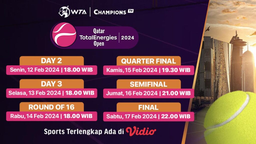 Tautan Streaming WTA 1000 Qatar TotalEnergies Open 2024: Semifinal di Vidio